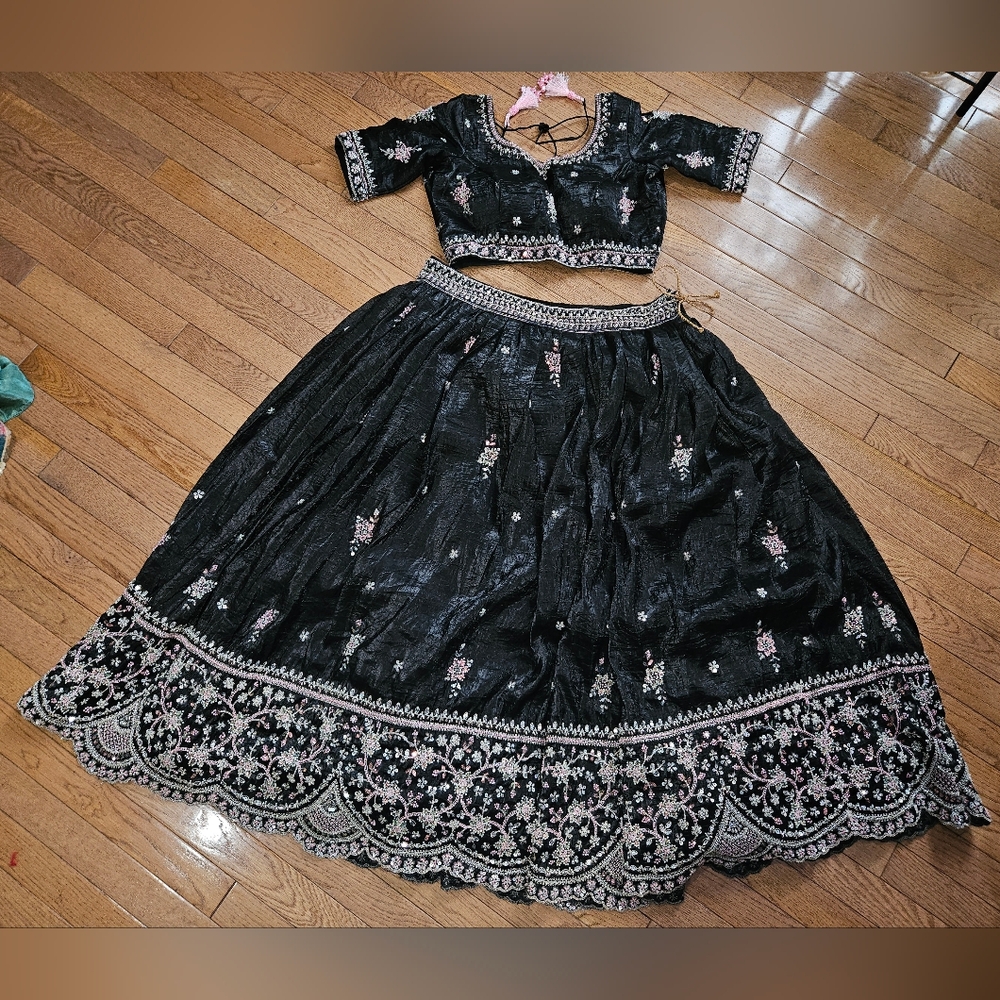 Black Pink Beaded Lehenga